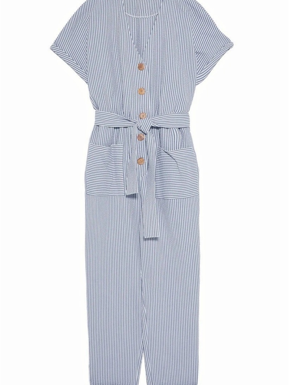 Zara S Buttoned Striped Jumpsuit Blue & White